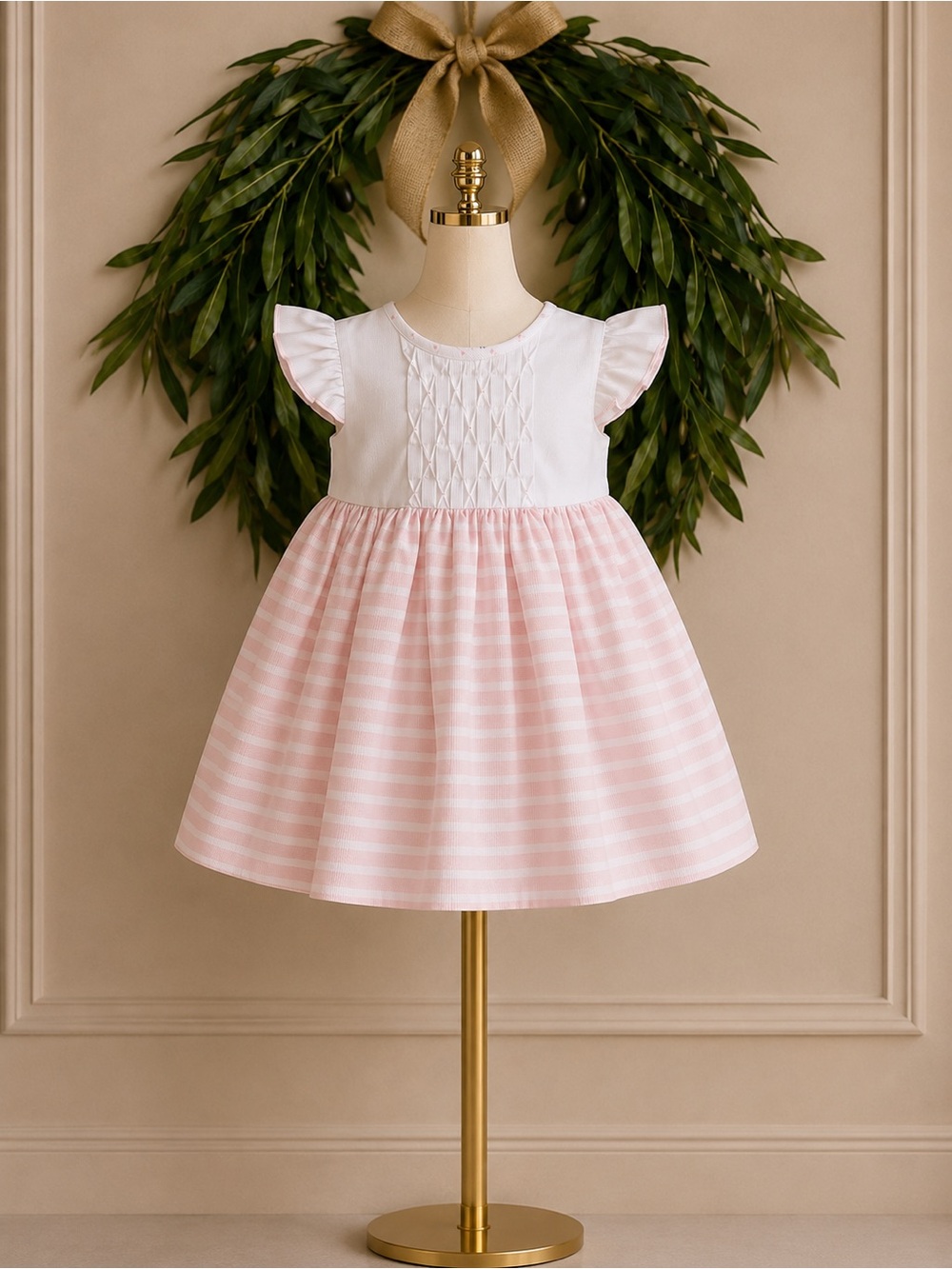Luli & Me Pink White Striped Smocked Dress 6 Months